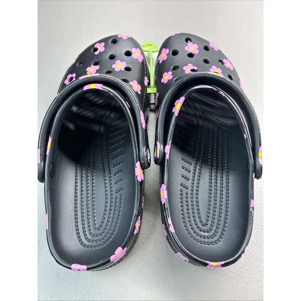 Crocs Classic Flower Clog Black Pink Floral Unisex Sandal US Size 9 Women’s 7m - Picture 2 of 5